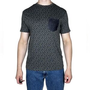 ALL SAINTS Infinate Crew Cotton Suede Leather Pocket Short Sleeve Tee Shirt